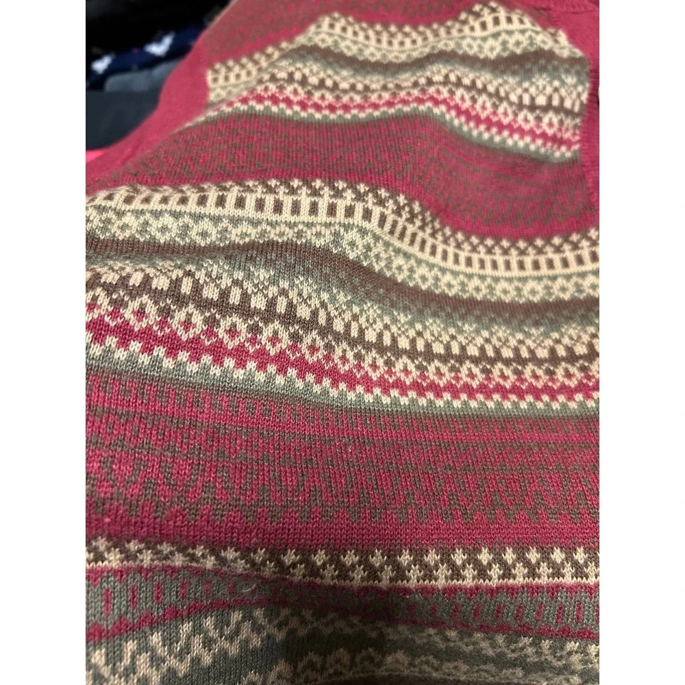 Russ State of Blue Women XL Red Brown Fair Isle Knit‎ Vest Sweater Vintage red